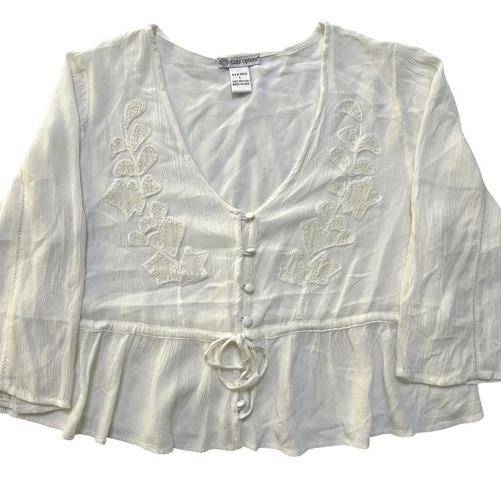 Cute Options Embroidered Boho Peasant‎ Blouse L Rayon Peplum Fairycore Coastal
